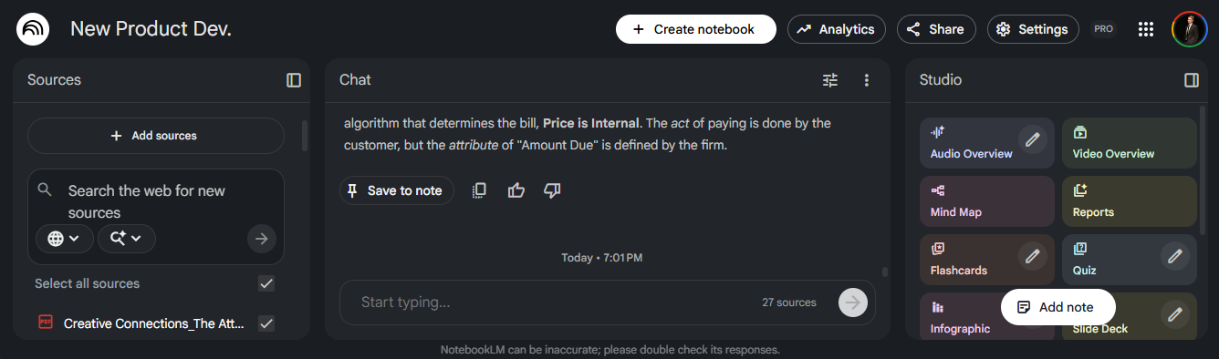 NotebookLM — source-grounded research with audio overviews, mind maps, and more